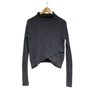 Free People Navy Blue Gray Mock Neck Tulip Hem Knit Sweater Size XS